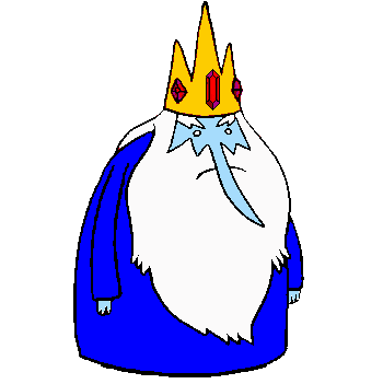 Ice King from the cartoon Adventure Time.  He is standing at the base of the mountains where his ice palace is, quivering or shaking slightly.