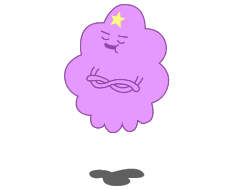 Lumpy Space Princess from the cartoon Adventure Time.  She is a pink cloud-shaped creature, hovering above the ground.